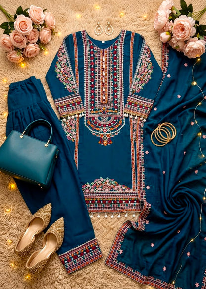 NEW DESIGNER HEAVY MAL CHANDERI TOP PLAZZO & DUPATTA SET
