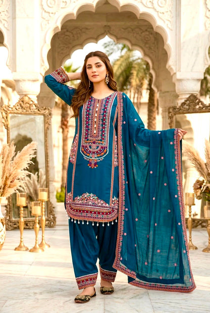NEW DESIGNER HEAVY MAL CHANDERI TOP PLAZZO & DUPATTA SET