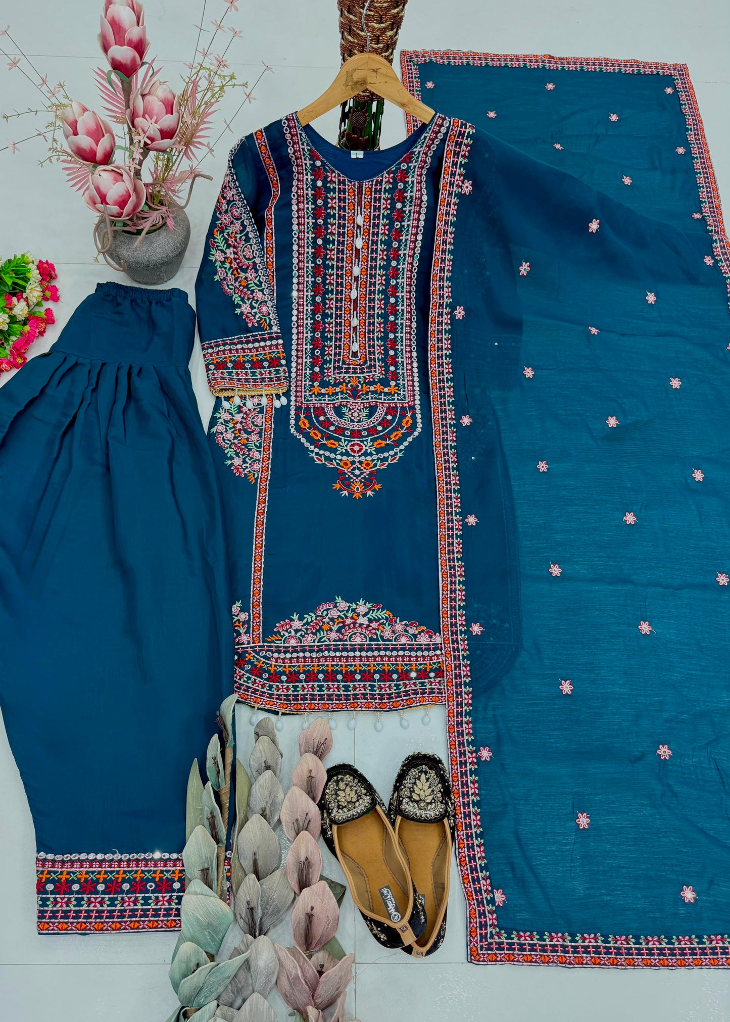 NEW DESIGNER HEAVY MAL CHANDERI TOP PLAZZO & DUPATTA SET