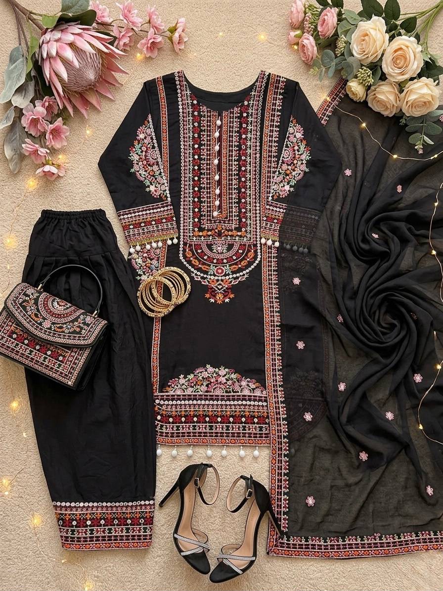 NEW DESIGNER HEAVY MAL CHANDERI TOP PLAZZO & DUPATTA SET