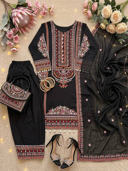 NEW DESIGNER HEAVY MAL CHANDERI TOP PLAZZO & DUPATTA SET