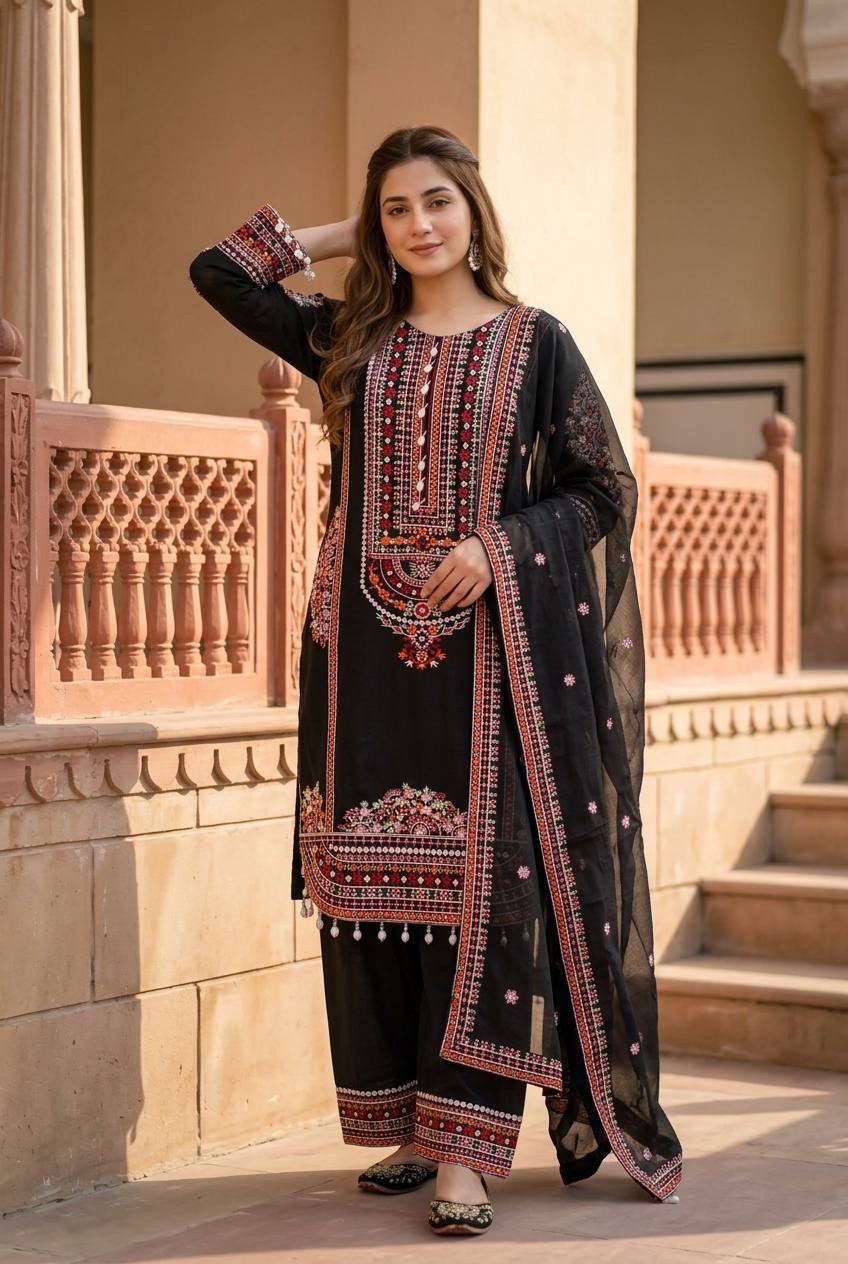 NEW DESIGNER HEAVY MAL CHANDERI TOP PLAZZO & DUPATTA SET