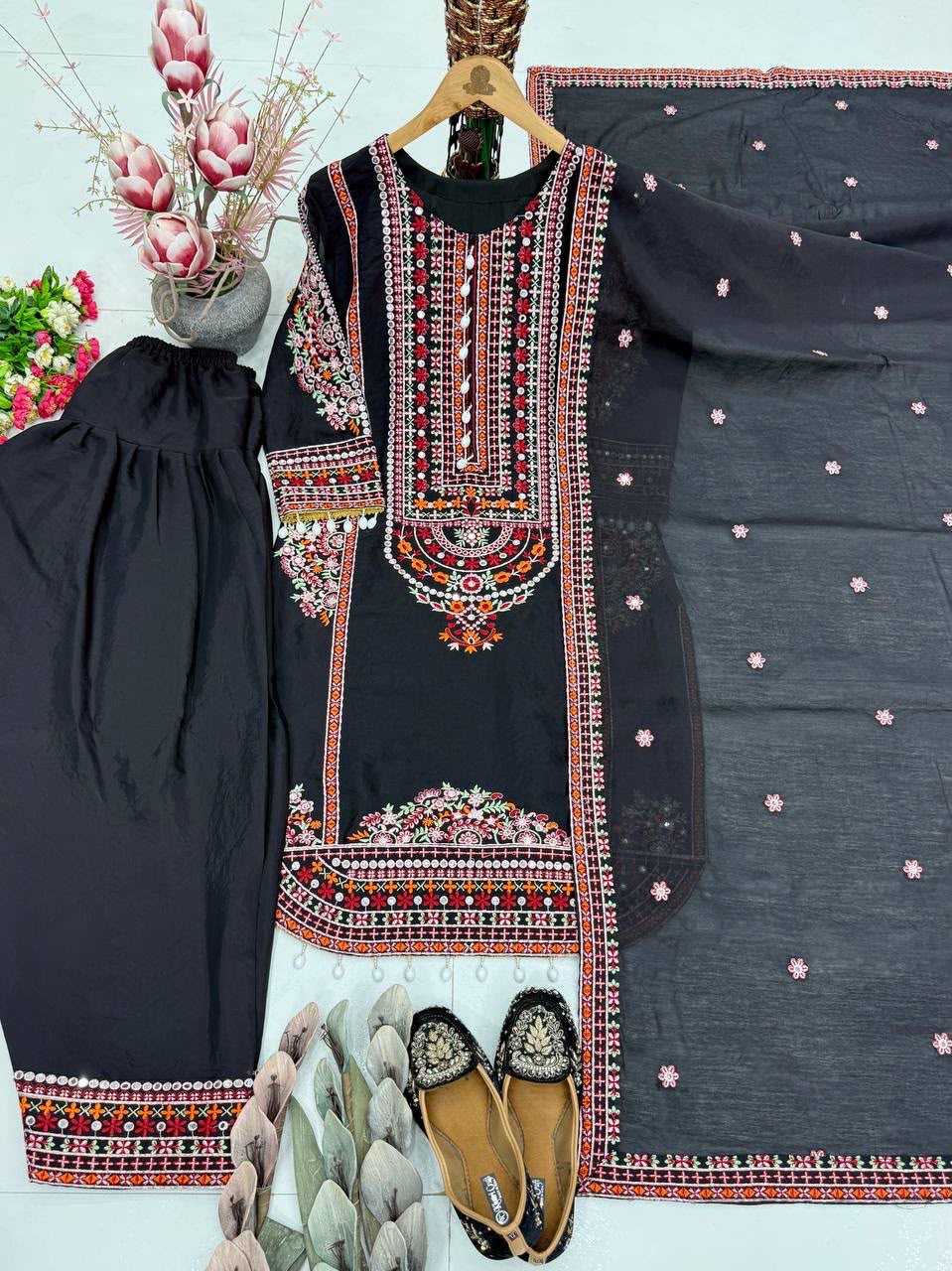 NEW DESIGNER HEAVY MAL CHANDERI TOP PLAZZO & DUPATTA SET