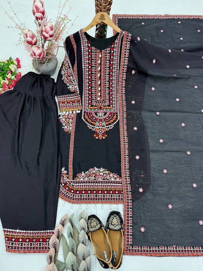 NEW DESIGNER HEAVY MAL CHANDERI TOP PLAZZO & DUPATTA SET