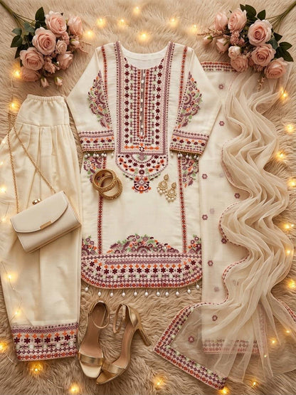 NEW DESIGNER HEAVY MAL CHANDERI TOP PLAZZO & DUPATTA SET
