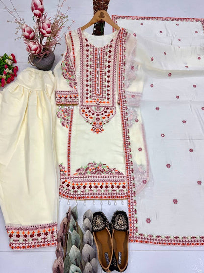 NEW DESIGNER HEAVY MAL CHANDERI TOP PLAZZO & DUPATTA SET