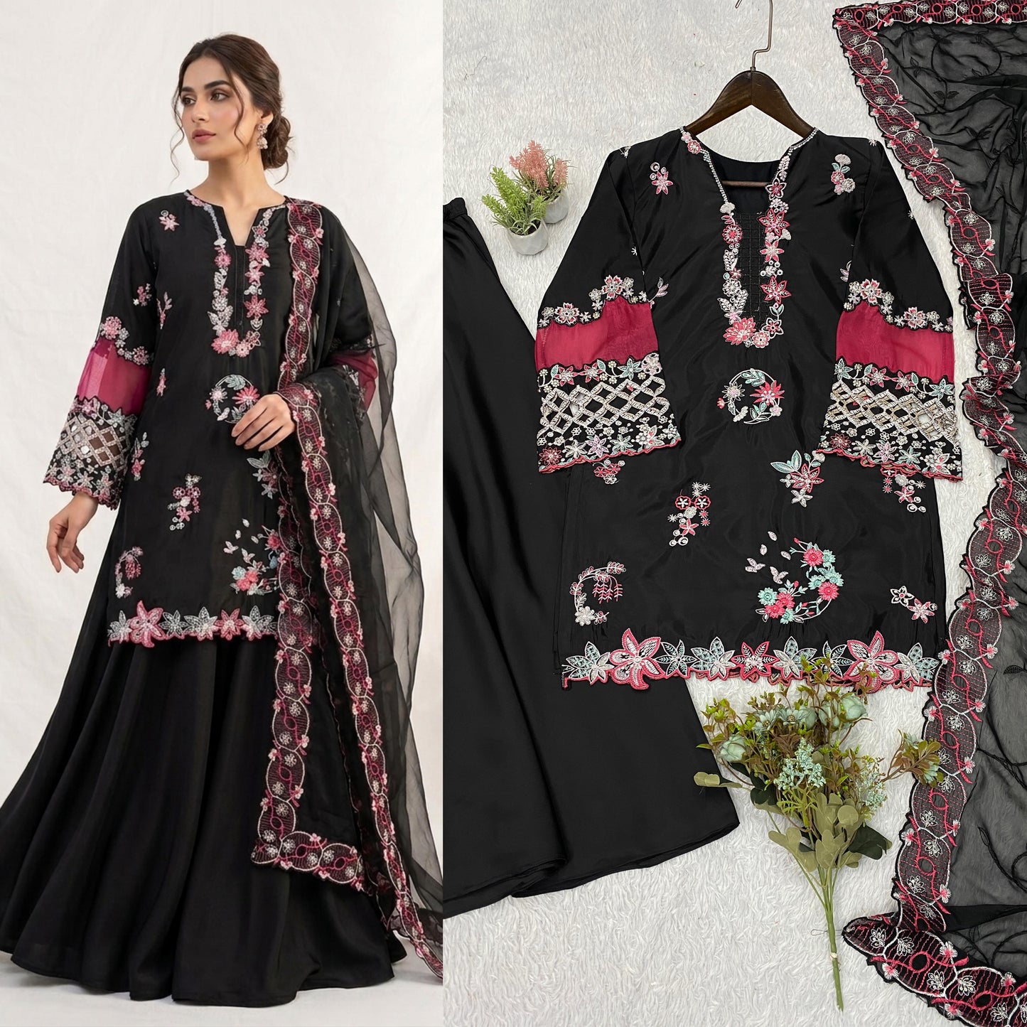 THIS WEDDING SEASON WEAR OUR BEAUTIFUL SEQUENCE EMBROIDERED WITH CUT WORKED TOP , PLAZZO WITH DUPATTA