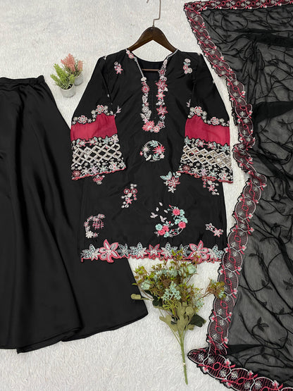 THIS WEDDING SEASON WEAR OUR BEAUTIFUL SEQUENCE EMBROIDERED WITH CUT WORKED TOP , PLAZZO WITH DUPATTA