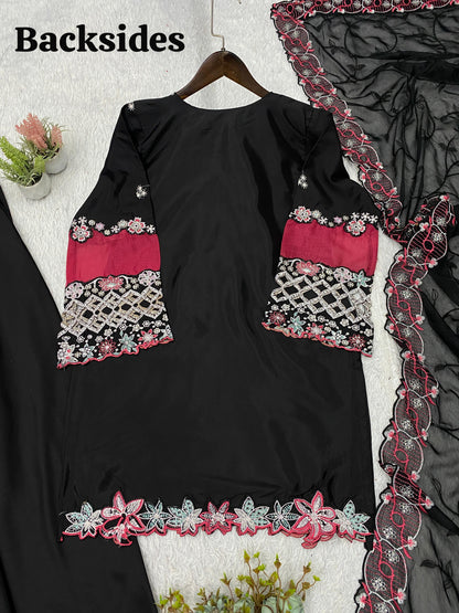 THIS WEDDING SEASON WEAR OUR BEAUTIFUL SEQUENCE EMBROIDERED WITH CUT WORKED TOP , PLAZZO WITH DUPATTA