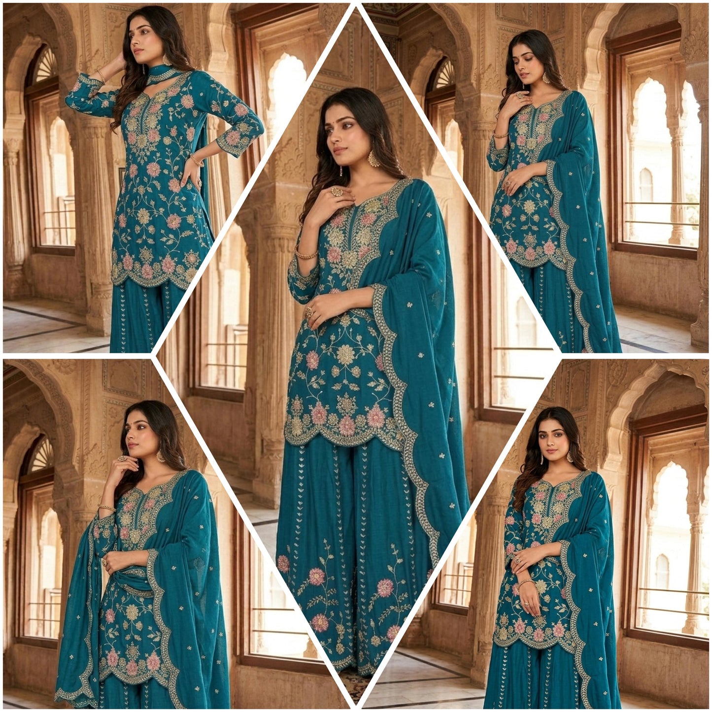 NEW FASHIONABLE COLLECTION 3 PIECE FANCY KURTI WITH FLARED PLAZZO AND DUPATTA