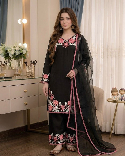 Đěsigner Party Wear Look Pur Satin Rayon Top & Farshi Palazzo With Dupatta set
