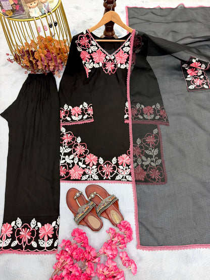 Đěsigner Party Wear Look Pur Satin Rayon Top & Farshi Palazzo With Dupatta set