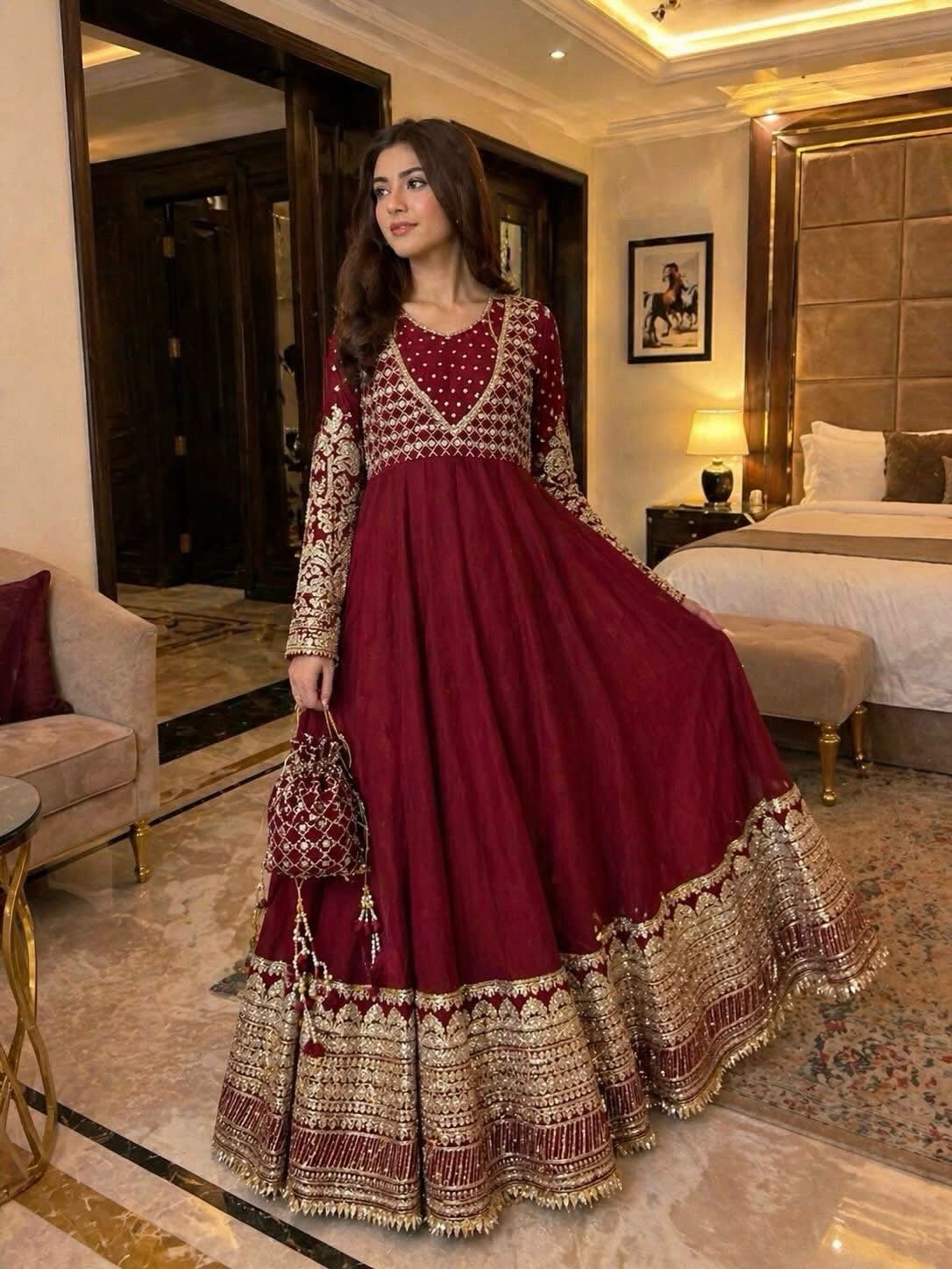 Designer Gown with Heavy sequence embroidery work Dupatta