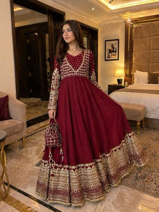 Designer Gown with Heavy sequence embroidery work Dupatta