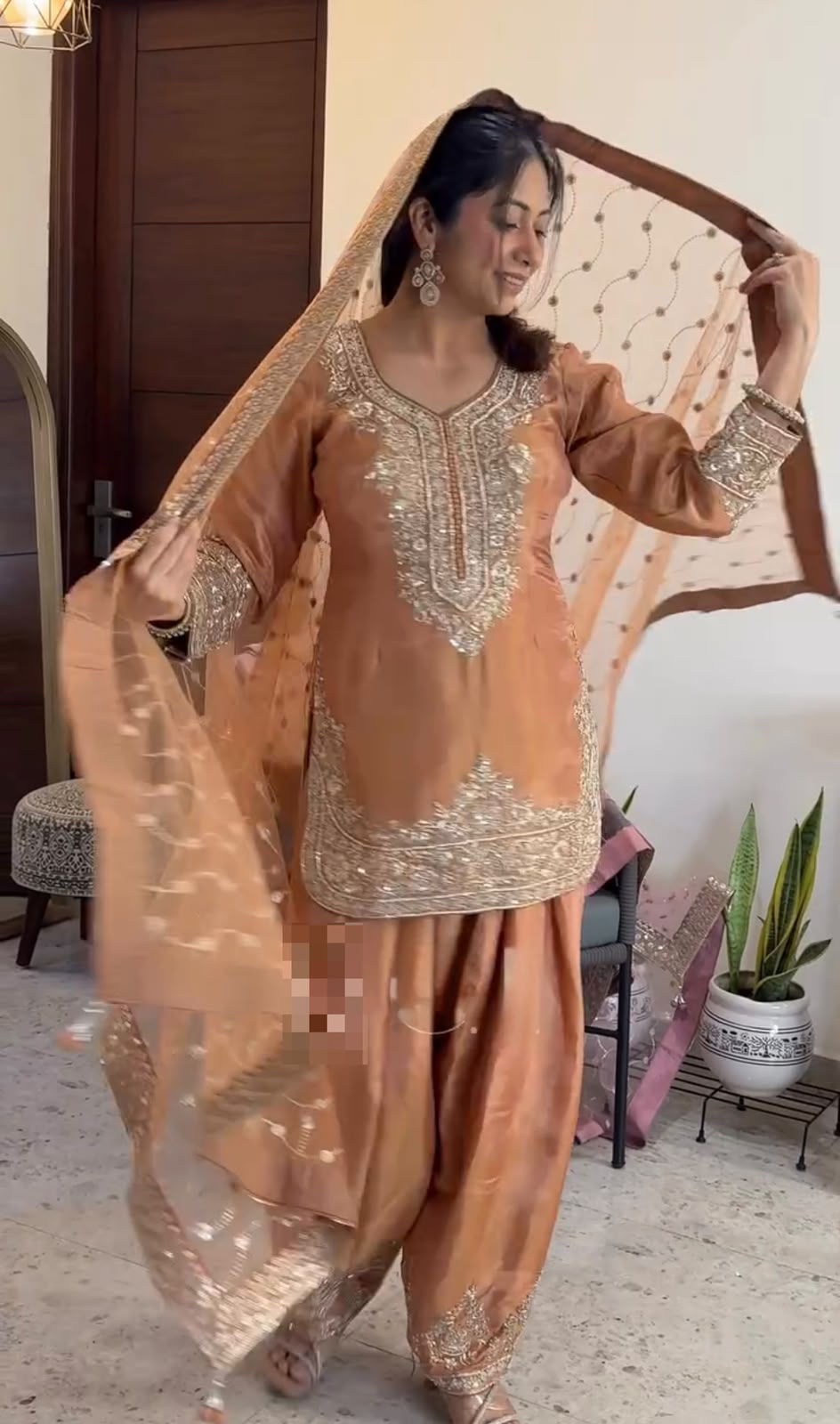 New 🦋 Đěsigner Party Wear Look Pur Nc Moss Silk Top & Farshi Palazzo With Dupatta set