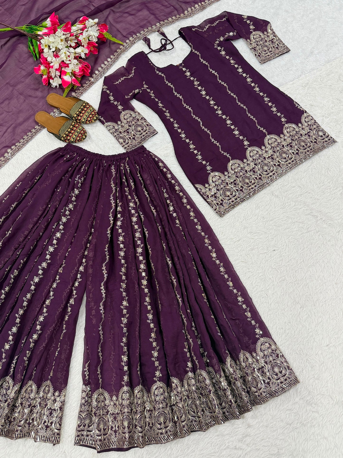 New Designer Party Wear Look Top , Sharara Plazzo  and Dupatta