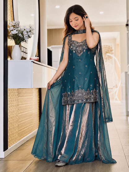 Premium Quality With Embroidery Sequence Worked Top-Plazzo And Dupatta Set Fully Stitched Ready To Wear