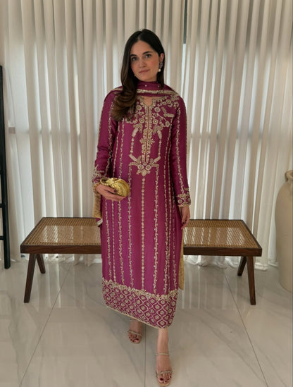 DESIRABLE FANCY LONG SUITS EMBROIDERY WORK TOP AND PENT WITH DUPATTA
