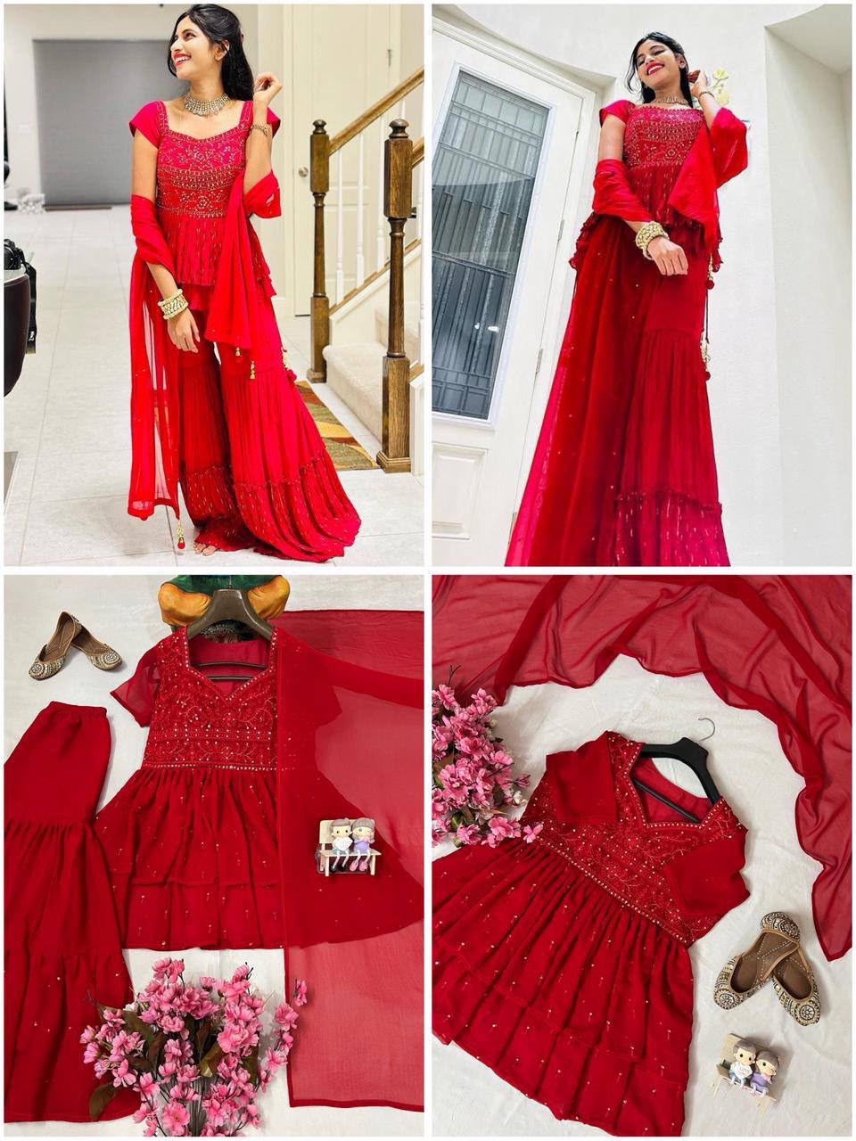 Drape yourself in elegance with this Sharara style Georgette Sharara set paired with a beautiful dupatta.