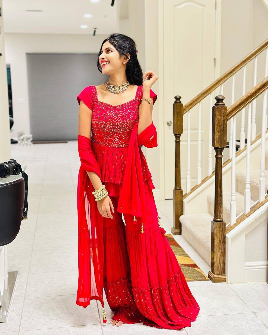 Drape yourself in elegance with this Sharara style Georgette Sharara set paired with a beautiful dupatta.
