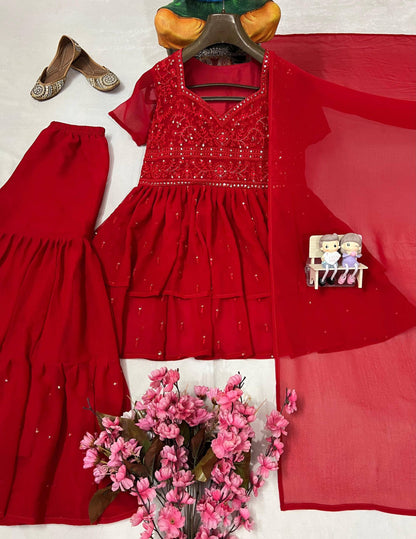 Drape yourself in elegance with this Sharara style Georgette Sharara set paired with a beautiful dupatta.