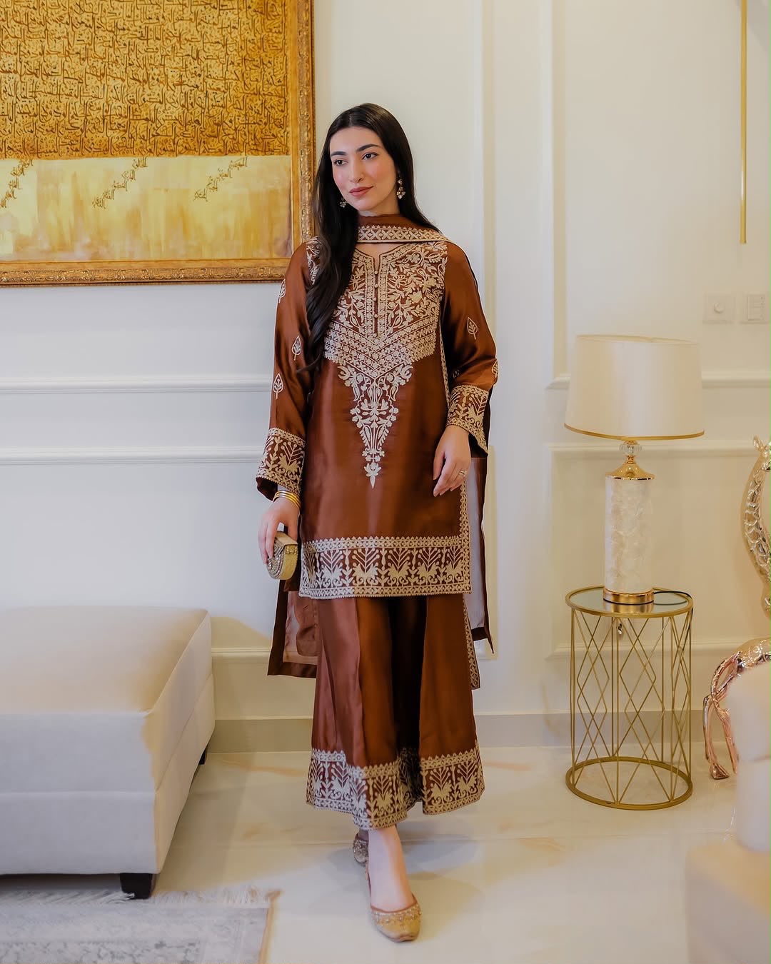 New 🦋 Đěsigner Party Wear Look Pur Chinon Silk Top & Palazzo With Dupatta set