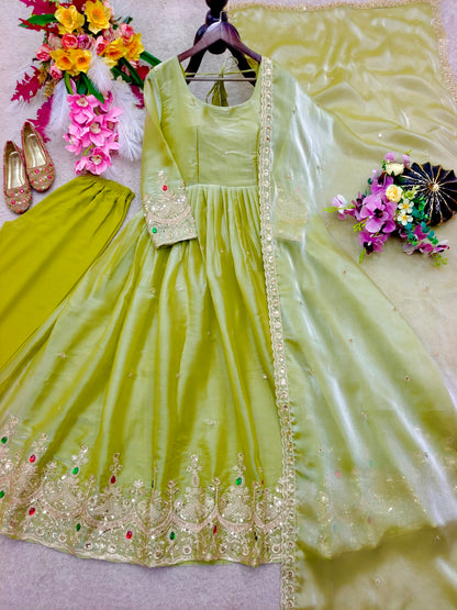 Trending zmy Silk*Gwon&Pent&dupatta         Reddy To Wear Look    Design