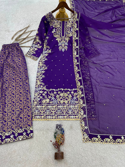 NEW READY TO WEAR DESIGN HEAVY EMBROIDERY AND SEQUENCE WORK TOP - WITH JACQUARD PLAZZO WITH  DUPATTA
