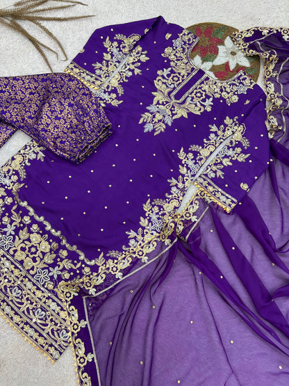 NEW READY TO WEAR DESIGN HEAVY EMBROIDERY AND SEQUENCE WORK TOP - WITH JACQUARD PLAZZO WITH  DUPATTA