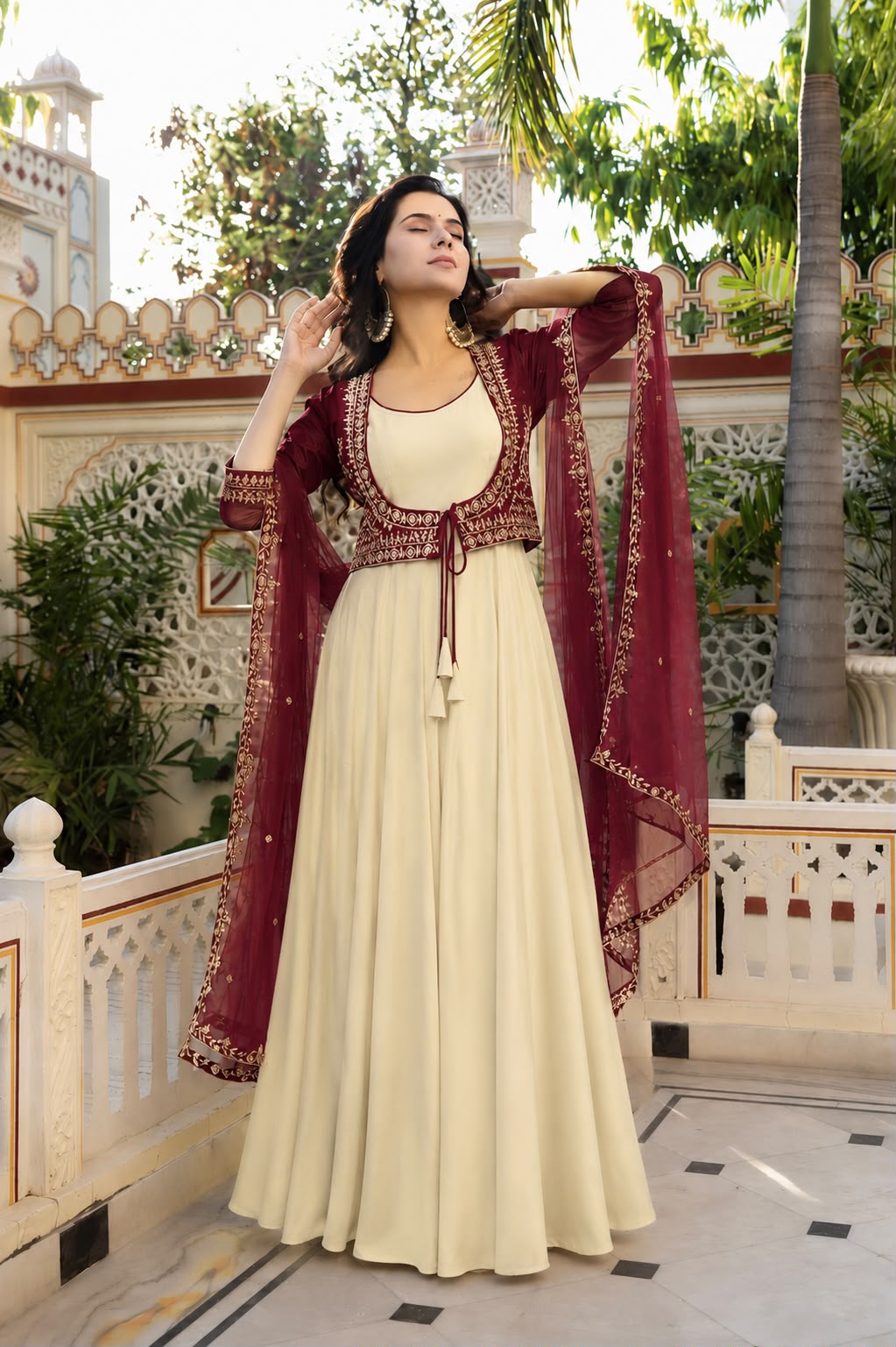 3 PIECE STYLISH GOWN WITH BEAUTIFUL  KOTI AND DUPATTA