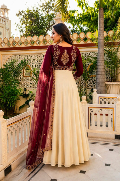 3 PIECE STYLISH GOWN WITH BEAUTIFUL  KOTI AND DUPATTA