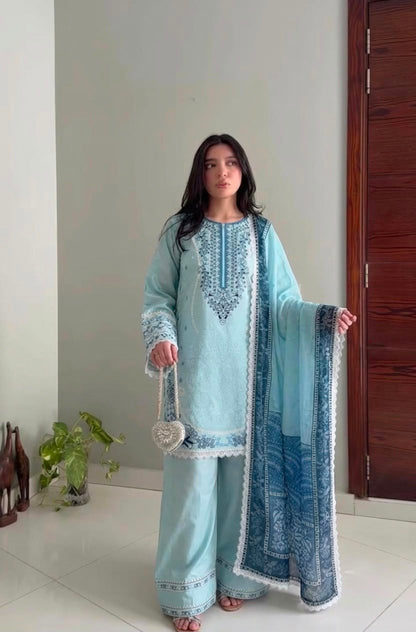 Đěsigner Party Wear Look Pur Satin Rayon Top & Farshi Palazzo With Dupatta set
