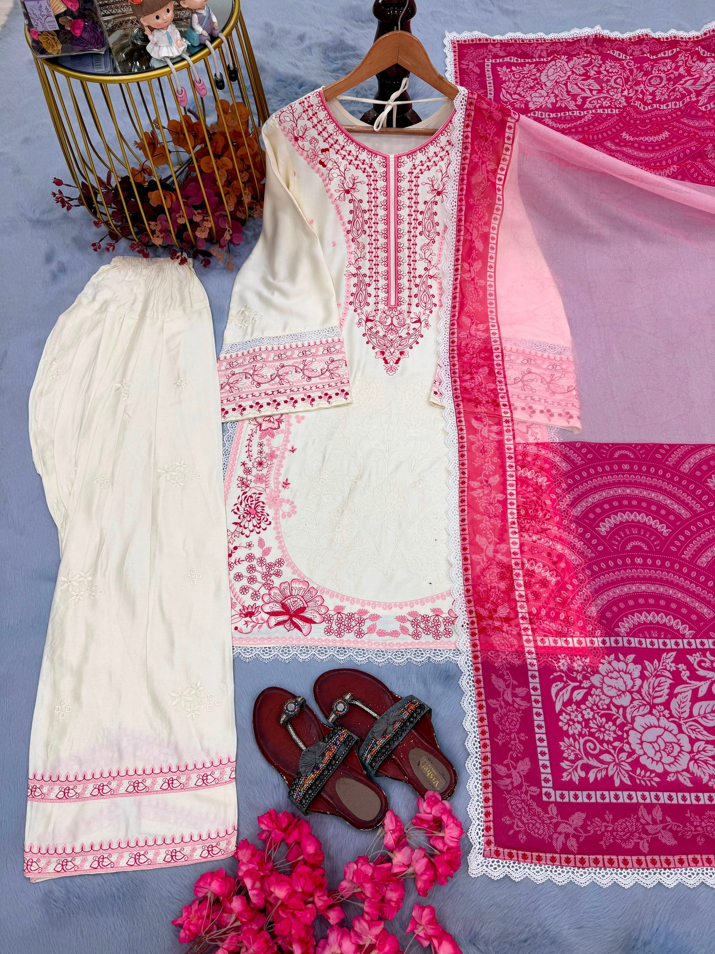 Đěsigner Party Wear Look Pur Satin Rayon Top & Farshi Palazzo With Dupatta set