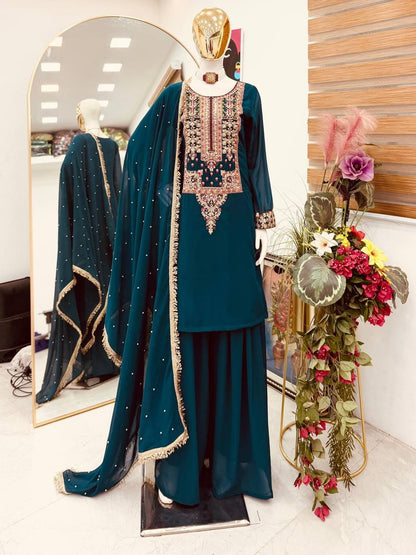 New Designer Party Top Pallazo & Dupatta Set