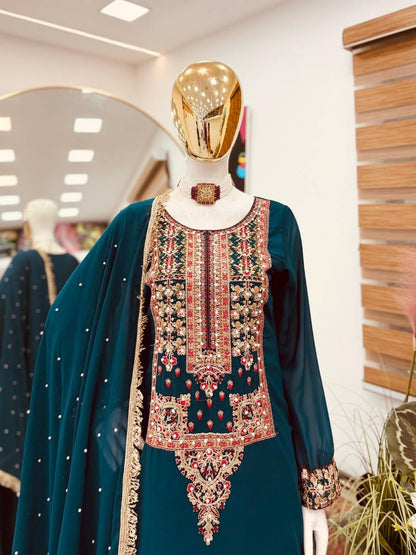 New Designer Party Top Pallazo & Dupatta Set