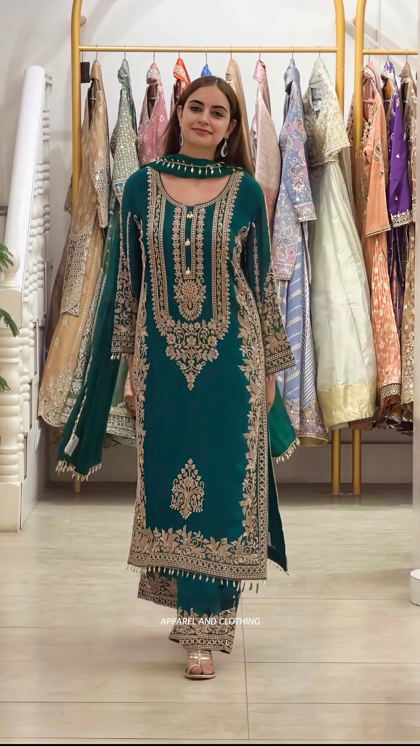 New Collection In Faux Georgette With Heavy Embroidery Sequence Work Top-Bottom And Dupatta Set Fully Stitched Ready To Wear 9
