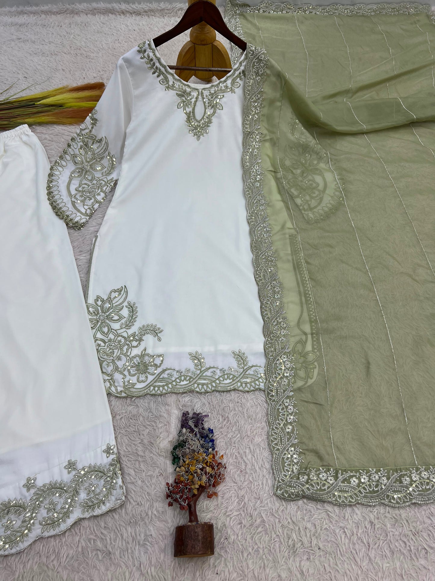 New Fancy Design Pakistani Collection Top - Plazzo And Dupatta Set Fully Stitched Ready To Wear