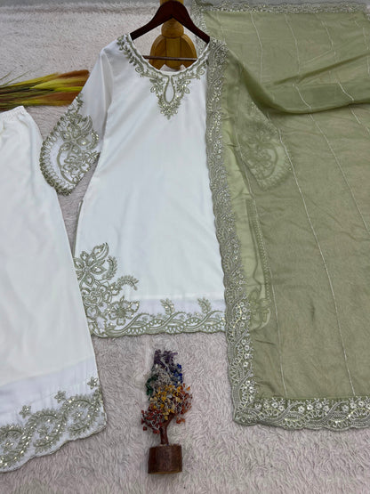 New Fancy Design Pakistani Collection Top - Plazzo And Dupatta Set Fully Stitched Ready To Wear