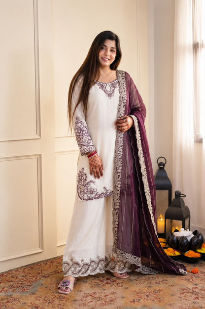 New Fancy Design Pakistani Collection Top - Plazzo And Dupatta Set Fully Stitched Ready To Wear