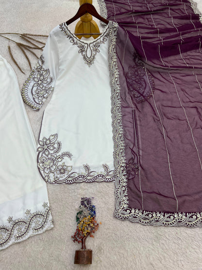 New Fancy Design Pakistani Collection Top - Plazzo And Dupatta Set Fully Stitched Ready To Wear