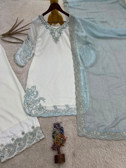 New Fancy Design Pakistani Collection Top - Plazzo And Dupatta Set Fully Stitched Ready To Wear