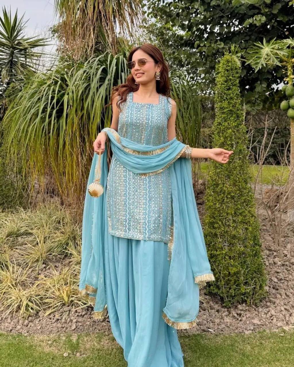 New Designer Party Top Pallazo & Dupatta Set