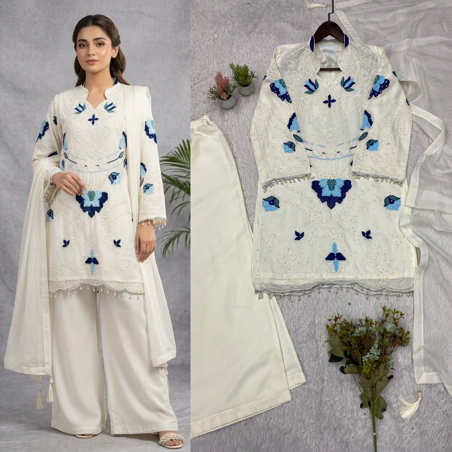 THIS WEDDING SEASON WEAR OUR BEAUTIFUL EMBROIDERED WITH CUT WORKED TOP , PLAZZO WITH DUPATTA ✨