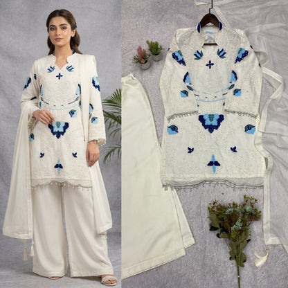 THIS WEDDING SEASON WEAR OUR BEAUTIFUL EMBROIDERED WITH CUT WORKED TOP , PLAZZO WITH DUPATTA ✨