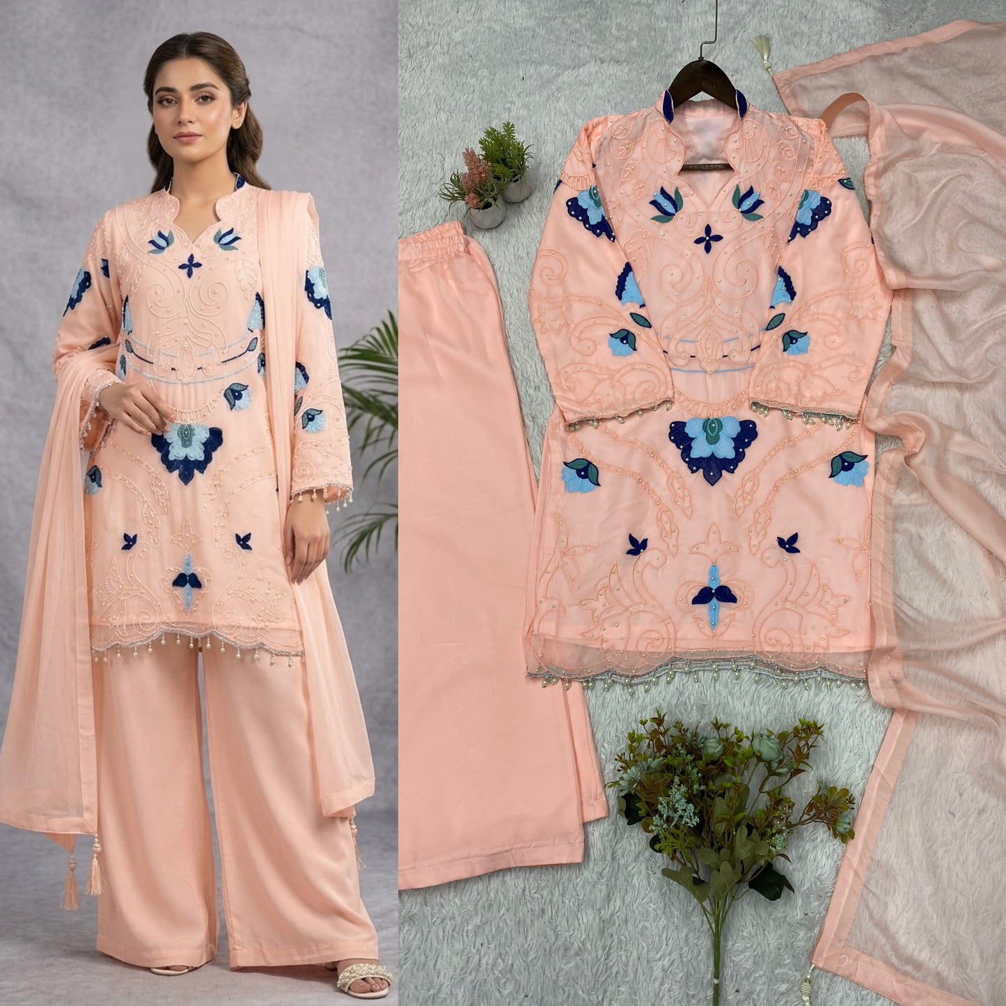 THIS WEDDING SEASON WEAR OUR BEAUTIFUL EMBROIDERED WITH CUT WORKED TOP , PLAZZO WITH DUPATTA ✨