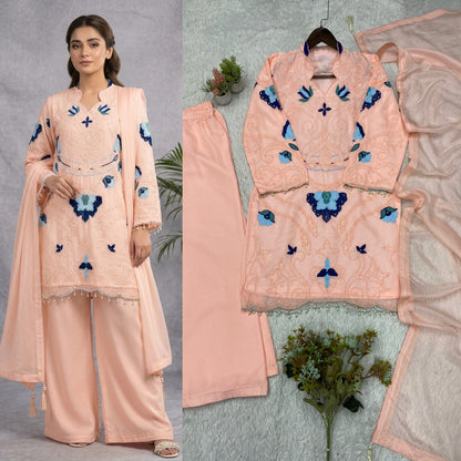 THIS WEDDING SEASON WEAR OUR BEAUTIFUL EMBROIDERED WITH CUT WORKED TOP , PLAZZO WITH DUPATTA ✨