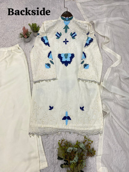 THIS WEDDING SEASON WEAR OUR BEAUTIFUL EMBROIDERED WITH CUT WORKED TOP , PLAZZO WITH DUPATTA ✨