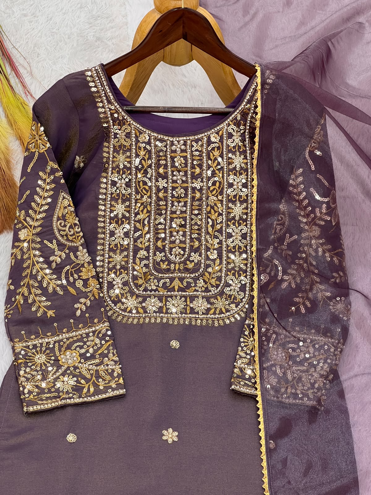 NEW READY TO WEAR DESIGN HEAVY EMBROIDERY AND SEQUENCE WORK TOP - WITH PENT WITH  DUPATTA