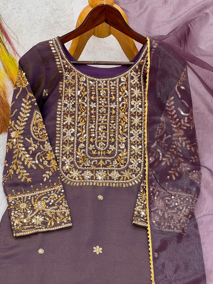 NEW READY TO WEAR DESIGN HEAVY EMBROIDERY AND SEQUENCE WORK TOP - WITH PENT WITH  DUPATTA