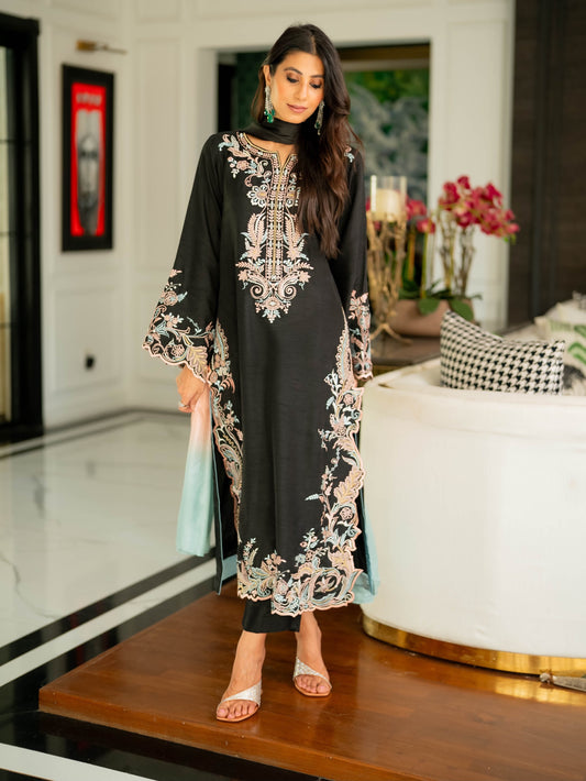 Đěsigner Party Wear Look Pur Satin Rayon Over Size Long Kaftan & Bottom With Dupatta set